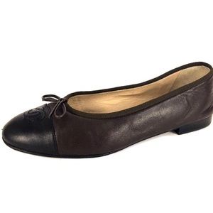 Chanel 37.5 brown and black flats